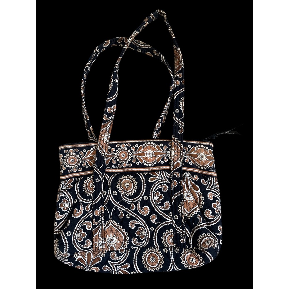 Vera Bradley Mesa Brown Paisley Quilted Cotton Shoulder Bag Tote Black Brown